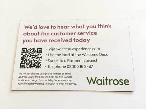 Waitrose Customer Service Business Card Reverse