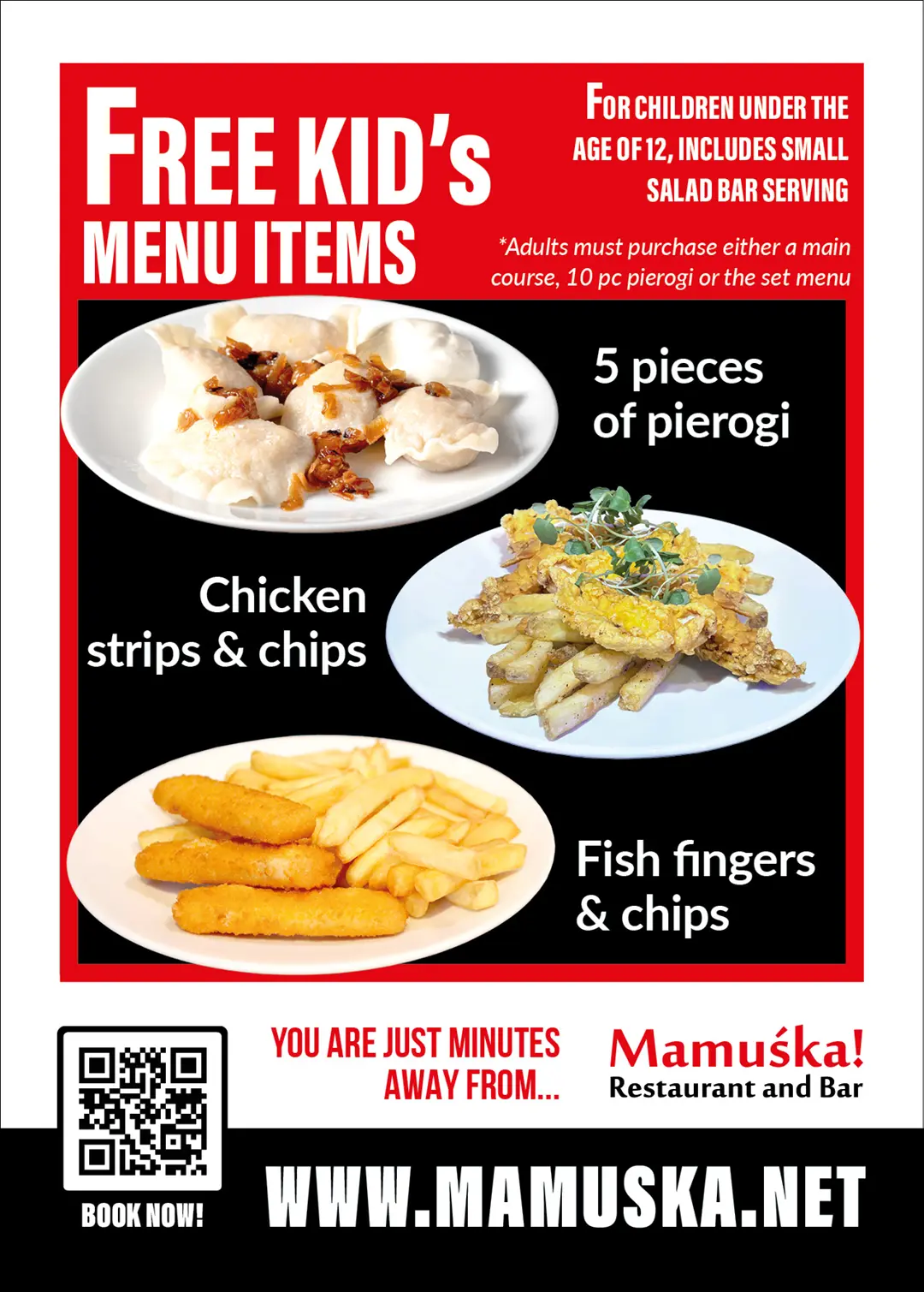 Mamuśka! Kids Eat Free A6 Flyer (Back)