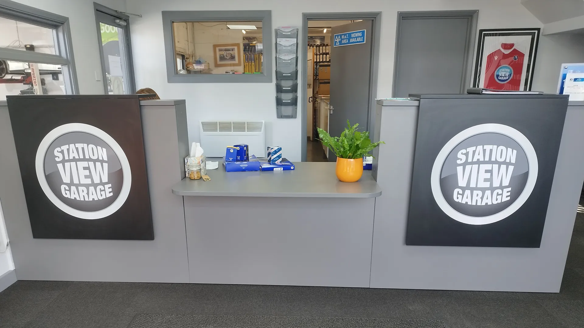 Station View Garage Reception Desk Stickers